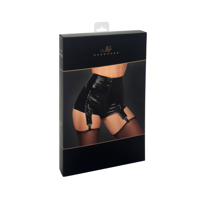 Шортики Noir Handmade F325 Glam, 3XL, black, вініл, висока талія, кріплення для панчіх, з доступом