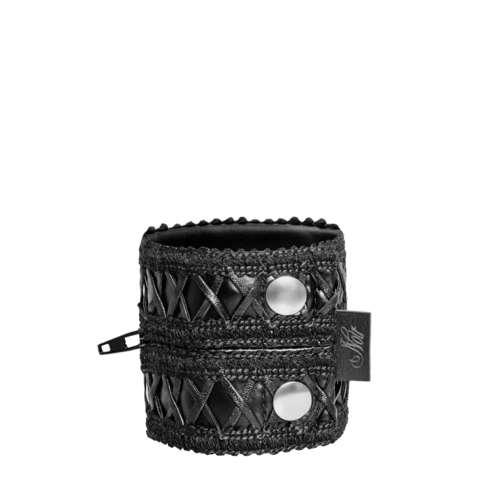 Жіночий гаманець-браслет Noir Handmade F326, black, під шкіру, рельєфний візерунок, кишеня на блискавці