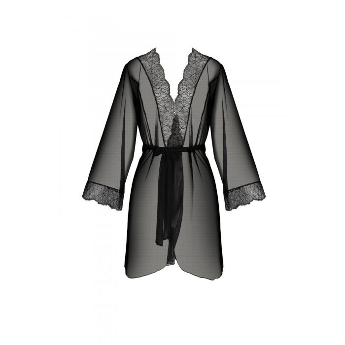 Пеньюар Passion AMBERLY PEIGNOIR black, S/M, пояс у комплекті