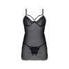 Пеньюар Passion DROSERA CHEMISE black, L/XL, мереживний ліф зі стрепами, трусики в комплекті