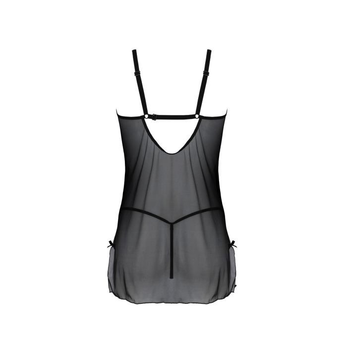 Пеньюар Passion DROSERA CHEMISE black, S/M, мереживний ліф зі стрепами, трусики в комплекті