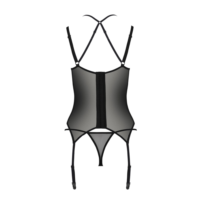 Корсет Passion DROSERA CORSET black, XXL/XXXL, з кріпленнями для панчіх, трусики в комплекті