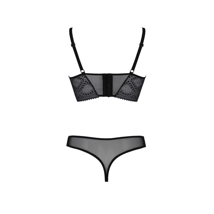 Комплект Passion DROSERA SET black S/M, сітка+мереживо, бюстьє та трусики танга