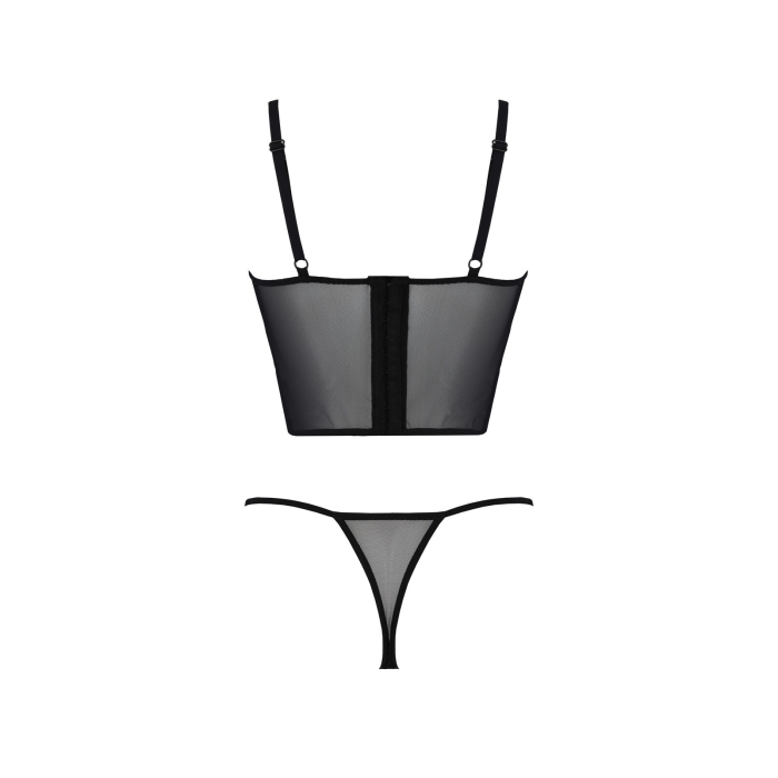 Комплект Passion KERRIA SET black, S/M, сітка+мереживо, бюстьє та стрінги