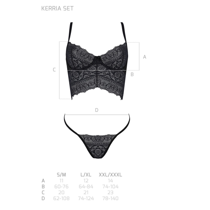 Комплект Passion KERRIA SET black, S/M, сітка+мереживо, бюстьє та стрінги