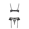 Комплект Passion KERRIA SET WITH OPEN BRA black, L/XL, бюстгальтер з відкритою чашкою, стрінги, пояс для панчіх