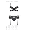 Комплект Passion KERRIA SET WITH OPEN BRA black, L/XL, бюстгальтер з відкритою чашкою, стрінги, пояс для панчіх
