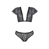 Комплект Passion LEAFA BIKINI black, XXL/XXXL, бюстгальтер-топ з рукавчиками, стрінги-шортики з вирізом