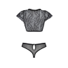 Комплект Passion LEAFA BIKINI black, XXL/XXXL, бюстгальтер-топ з рукавчиками, стрінги-шортики з вирізом