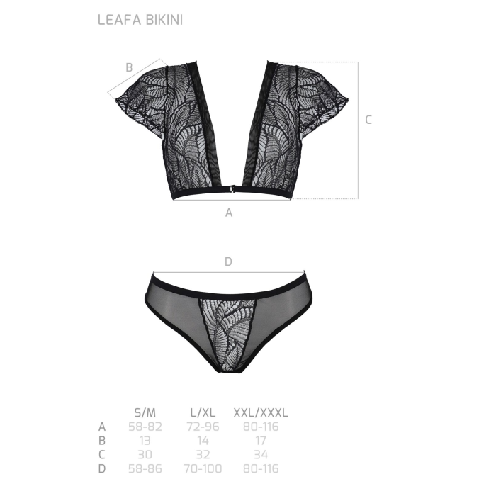 Комплект Passion LEAFA BIKINI black, XXL/XXXL, бюстгальтер-топ з рукавчиками, стрінги-шортики з вирізом