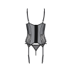 Корсет Passion LEAFA CORSET black S/M, м'які чашки, затискачі для панчіх, стрінги в комплекті