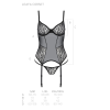 Корсет Passion LEAFA CORSET black S/M, м'які чашки, затискачі для панчіх, стрінги в комплекті