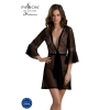 Пеньюар Passion LEAFA PEIGNOIR black, L/XL, довжина трохи вище коліна, широкі рукави, зав'язується на пояс