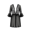 Пеньюар Passion LEAFA PEIGNOIR black, L/XL, довжина трохи вище коліна, широкі рукави, зав'язується на пояс