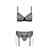 Комплект Passion LEAFA SET black, L/XL, мереживо+сітка, бюстгальтер на кісточках, стрінги, пояс для панчіх