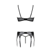 Комплект Passion LEAFA SET black, XXL/XXXL, мереживо+сітка, бюстгальтер на кісточках, стрінги, пояс для панчіх