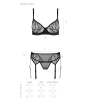 Комплект Passion LEAFA SET black, XXL/XXXL, мереживо+сітка, бюстгальтер на кісточках, стрінги, пояс для панчіх