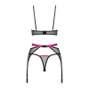 Комплект Obsessive Novenes 3-pcs set, M/L, прозорий ліф на кісточках, стрінги, пояс