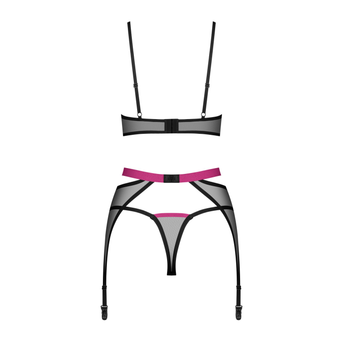 Комплект Obsessive Novenes 3-pcs set, M/L, прозорий ліф на кісточках, стрінги, пояс
