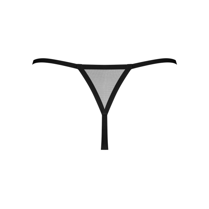 Трусики-стрінги Obsessive Novenes crotchless thong, XS/S, сітка, стрепи, прикраса зі стразами