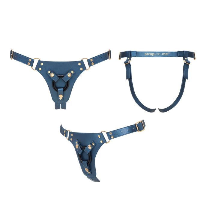 Трусики для страпона Strap-On-Me Harness Generous Blue, One Size, штучна шкіра, регульовані ремені, змінні кріплення для дилдо