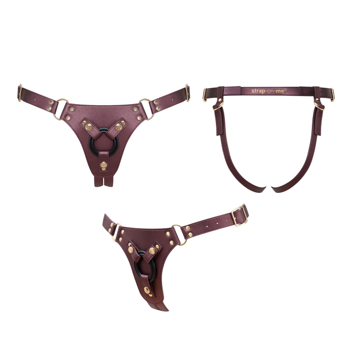 Трусики для страпона Strap-On-Me Harness Generous Aubergine, One Size, штучна шкіра, регульовані ремені, змінні кріплення для дилд