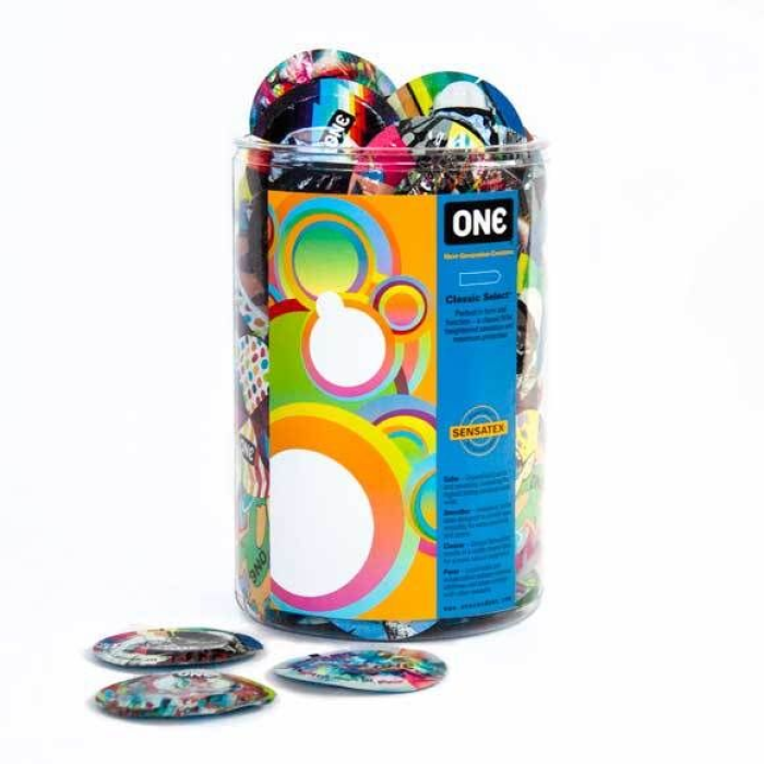 Набір презервативів ONE Classic Select Artist Collection, 100 шт, зі змазкою, паковання-тубус