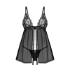 Сорочка бебі-дол Obsessive Blomentis babydoll & thong, XL/2XL, мереживний ліф, стрінги в комплекті