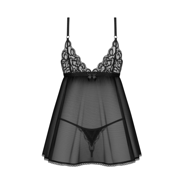 Сорочка бебі-дол Obsessive Blomentis babydoll & thong, XL/2XL, мереживний ліф, стрінги в комплекті