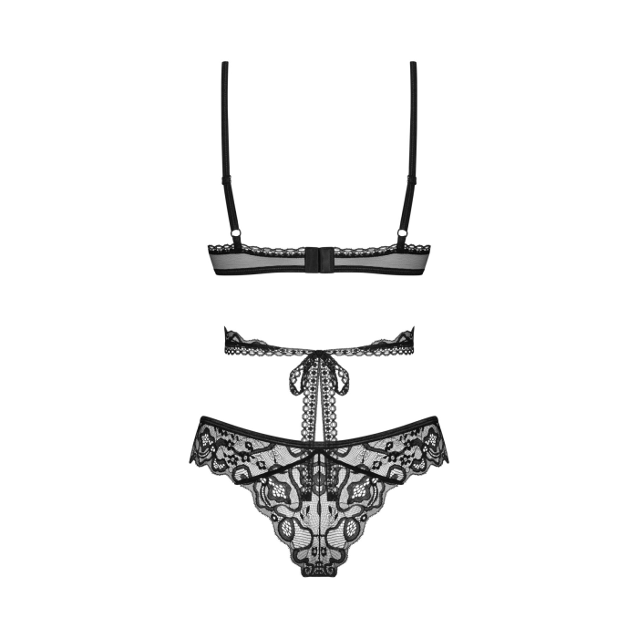 Комплект Obsessive Blomentis 2-pcs set, XS/S, мереживний, ліф із зав’язками на спині, трусики-сліпи
