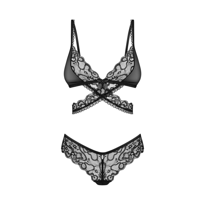 Комплект Obsessive Blomentis 2-pcs set, M/L, мереживний, ліф із зав’язками на спині, трусики-сліпи