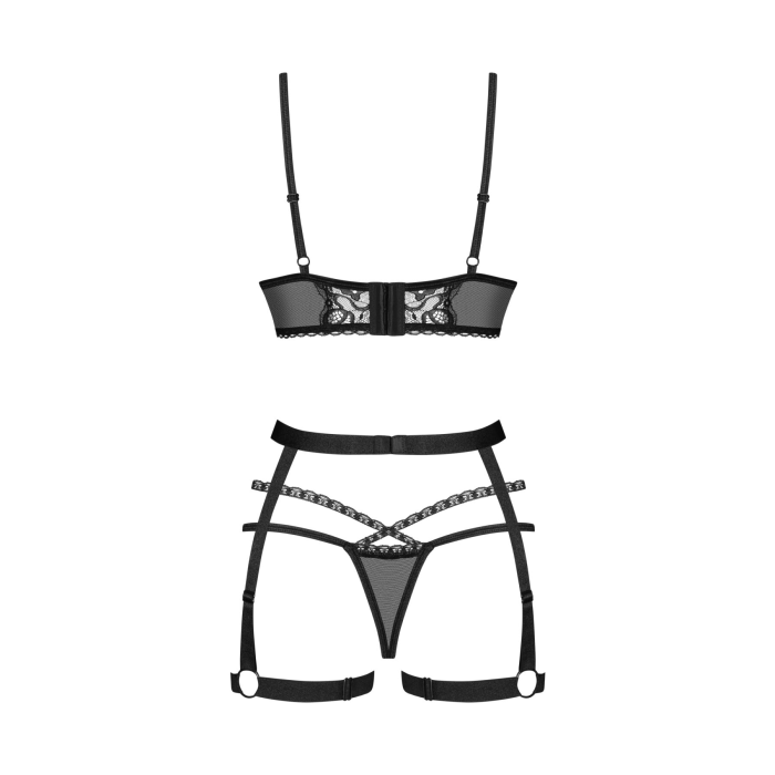 Комплект Obsessive Blomentis 3-pcs set, M/L, м’який ліф, стрінги зі стрепами, пояс із гартерами