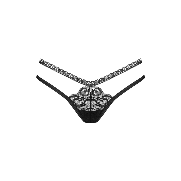 Трусики-стрінги Obsessive Blomentis thong, XL/2XL, чорні, мереживні, боковинки — подвійні смужки