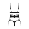 Комплект Obsessive Lobellis 3-pcs set, XL/2XL, чорний, ліф з м’якою чашкою, стрінги, пояс для панчіх