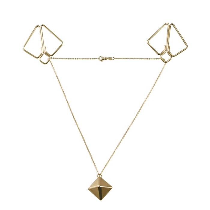 SX0844 Затискачі для сосків з важкою підвіскою LOCKINK Nipple Clamps with Heavy Pendant, золотисті