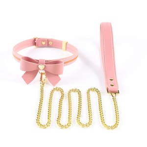 Нашийник з повідцем LOCKINK SEVANDA Love Heart Butterfly Leather Collar Set, рожевий, з бантом