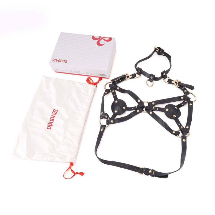 Портупея на грудь LOCKINK SEVANDA Queen Chest Harness with Removable Bra, чорна, зі знімними пестис