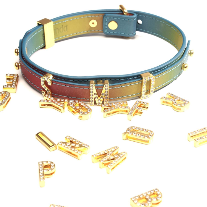 Нашийник LOCKINK Multi-color DIY Alphabet Collar, мультиколір, штучна шкіра, букви зі стразами