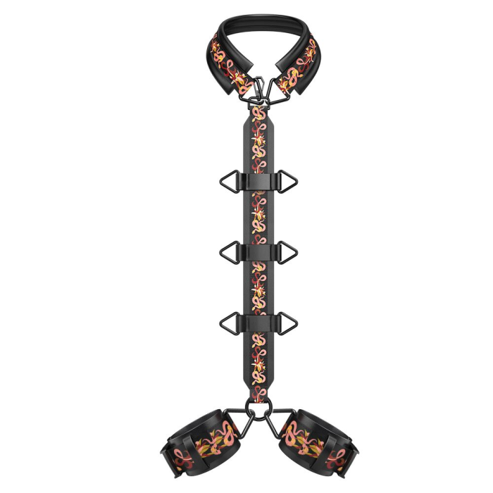 БДСМ-набір LOCKINK The Flowering Serpent Bondage Set, чорний, з малюнком у вигляді змій, 12 предметів
