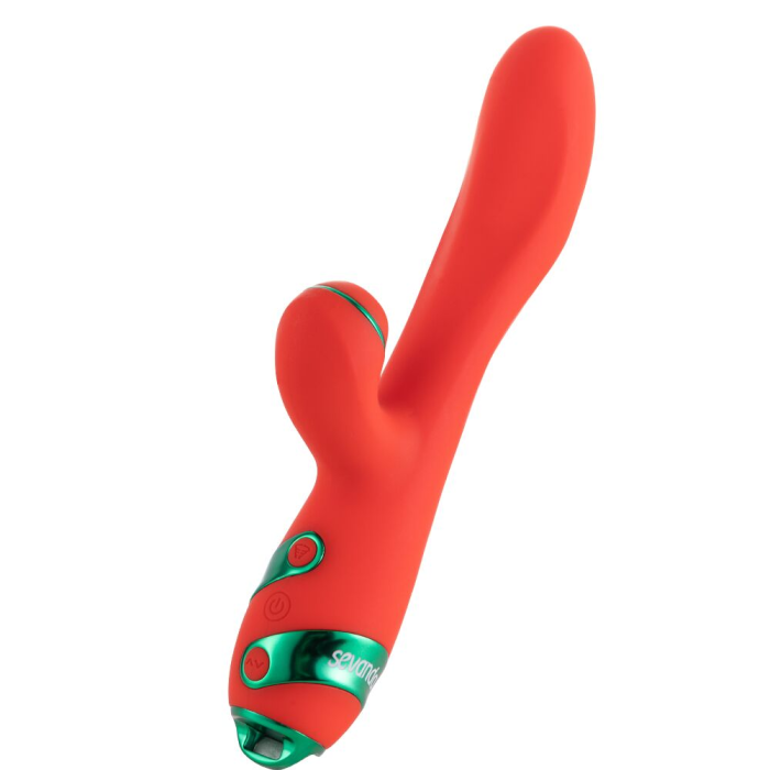 Вібратор-кролик з пульсацією та флогером LOCKINK SEVANDA Whip Vibrating Massage Wand, червоно-зелений