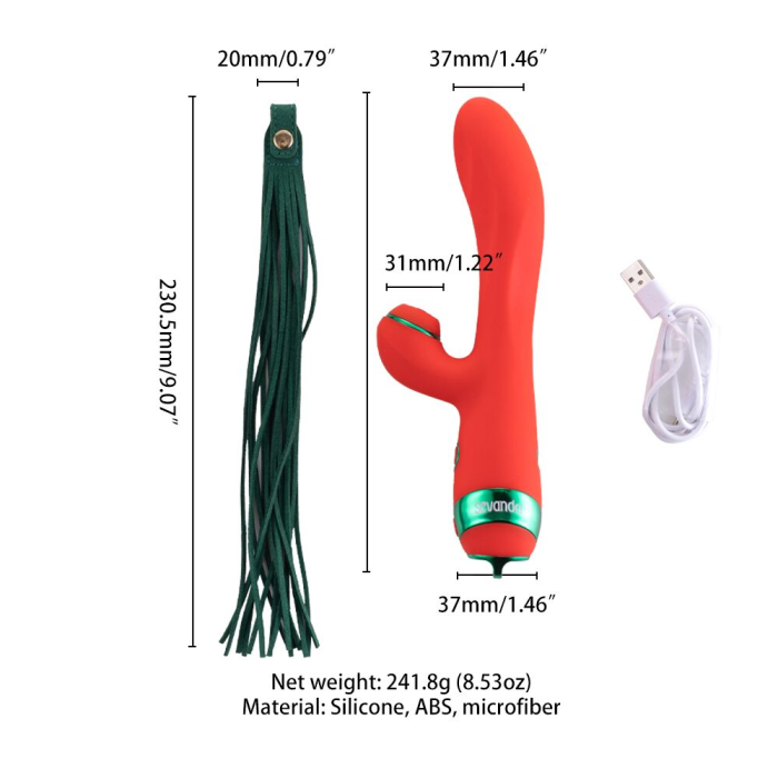 Вібратор-кролик з пульсацією та флогером LOCKINK SEVANDA Whip Vibrating Massage Wand, червоно-зелений