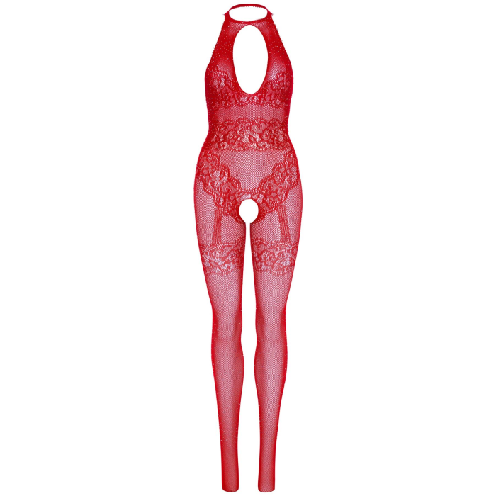 Бодістокінг Leg Avenue Rhinestone Lace and Net, One Size, червоний, зі стразами, відкритий доступ