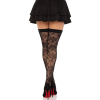 Панчохи Leg Avenue Wild rose net thigh highs, One Size, чорні, широка резинка, малюнок-троянди