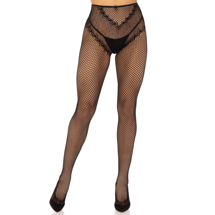 Стрип-колготки Leg Avenue Crotchless Net Tights with Heart Backseam, One Size, чорні, з доступом