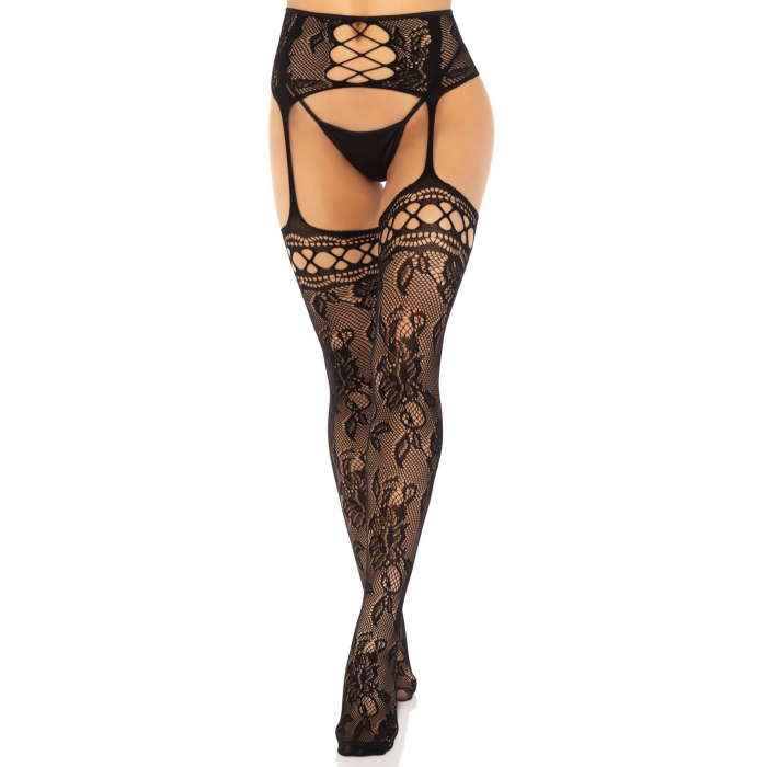 Колготки-панчохи Leg Avenue French Rose Backseam Garter Belt Stockings, чорні, One Size, з доступом