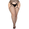 Панчохи Leg Avenue Stokings with O-ring Attached Garter Belt, 1X/2X, чорні, у сітку, імітація пояса