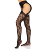 Стрип-колготки Leg Avenue Eyelet lace suspender hose, One Size, чорні, ажурні, з відкритим доступом