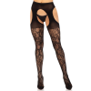 Стрип-колготки Leg Avenue Eyelet lace suspender hose, One Size, чорні, ажурні, з відкритим доступом