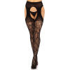 Стрип-колготки Leg Avenue Eyelet lace suspender hose, One Size, чорні, ажурні, з відкритим доступом
