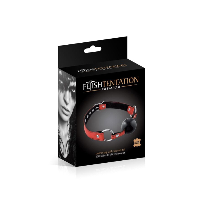 Кляп Fetish Tentation Premium Leather gag with silicone ball Red